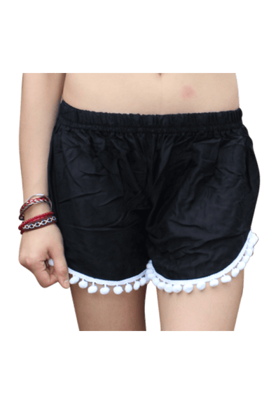 Black pompom shorts. Boho shorts from Bohemian Island