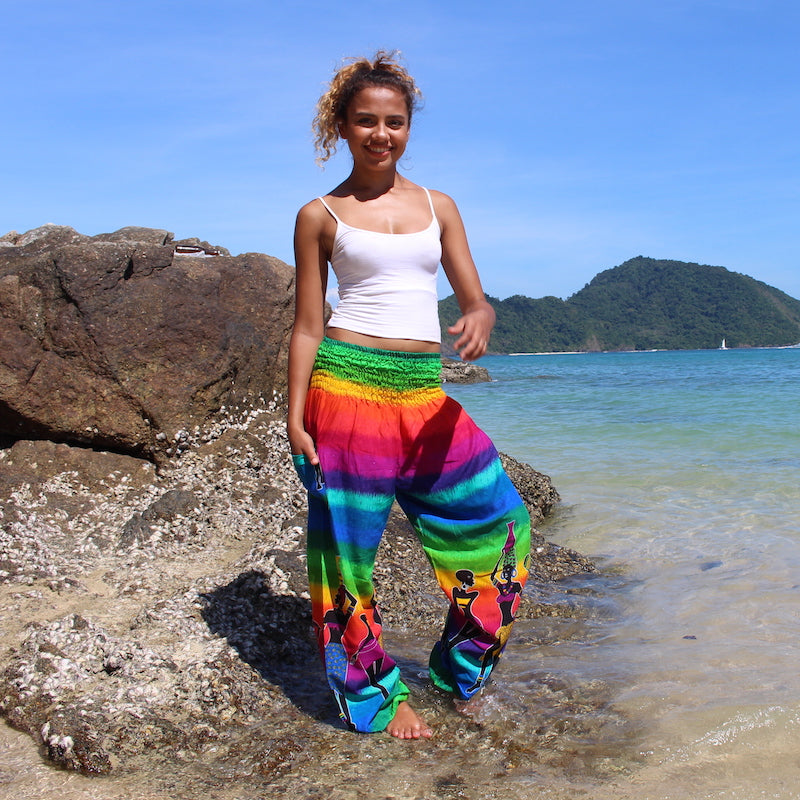 blue rainbow tribal harem pants bohemian island