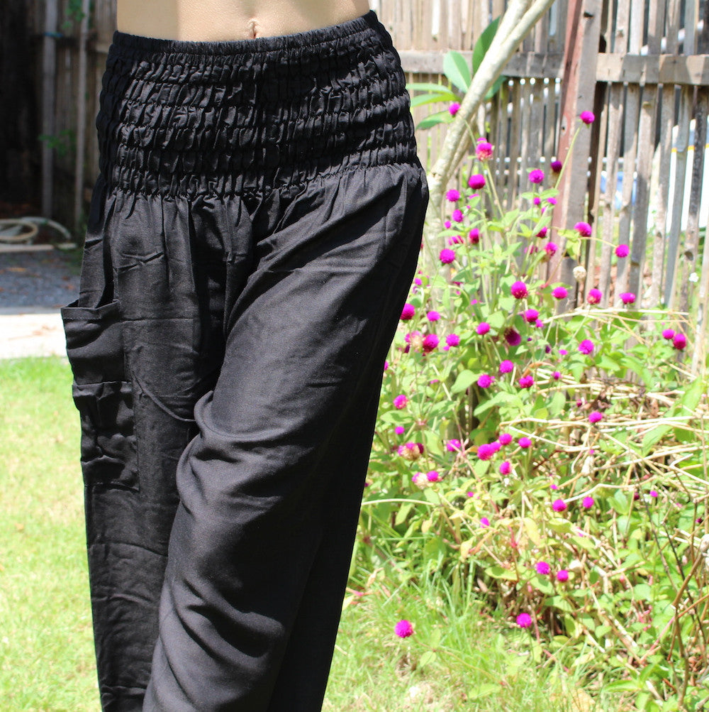 Solid Black Harem Pants - Stylish, Versatile Bohemian Fashion