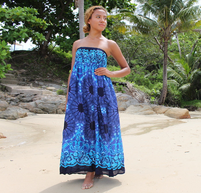 blue mandala womens maxi dress bohemian island