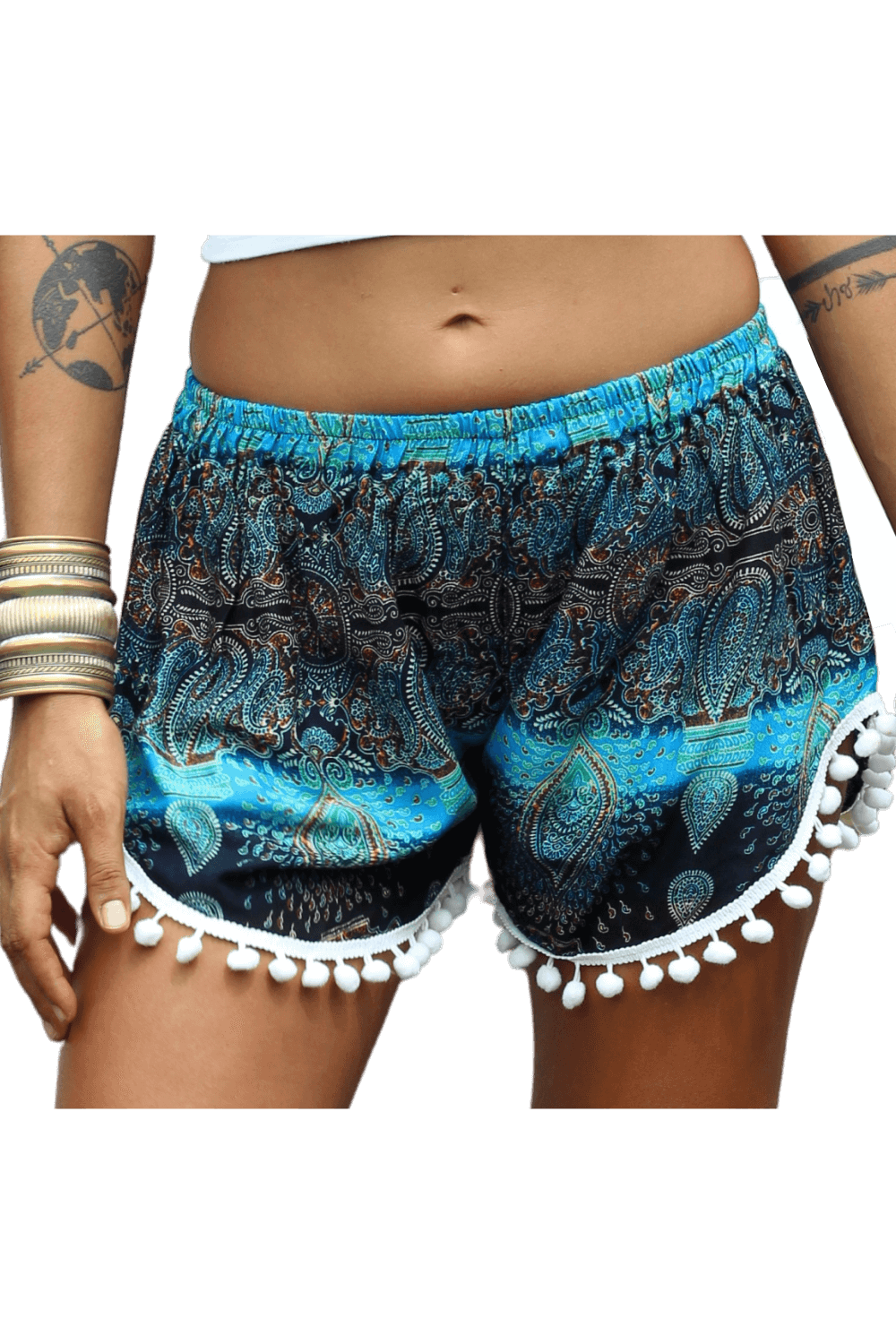 Bohemian style Cyan Paisley shorts from Bohemian Island