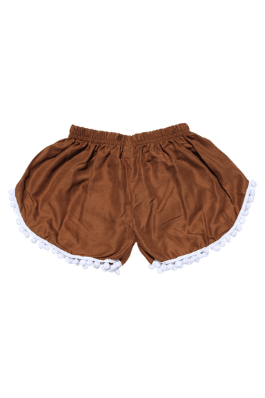 Brown pompom shorts. Boho shorts from Bohemian Island