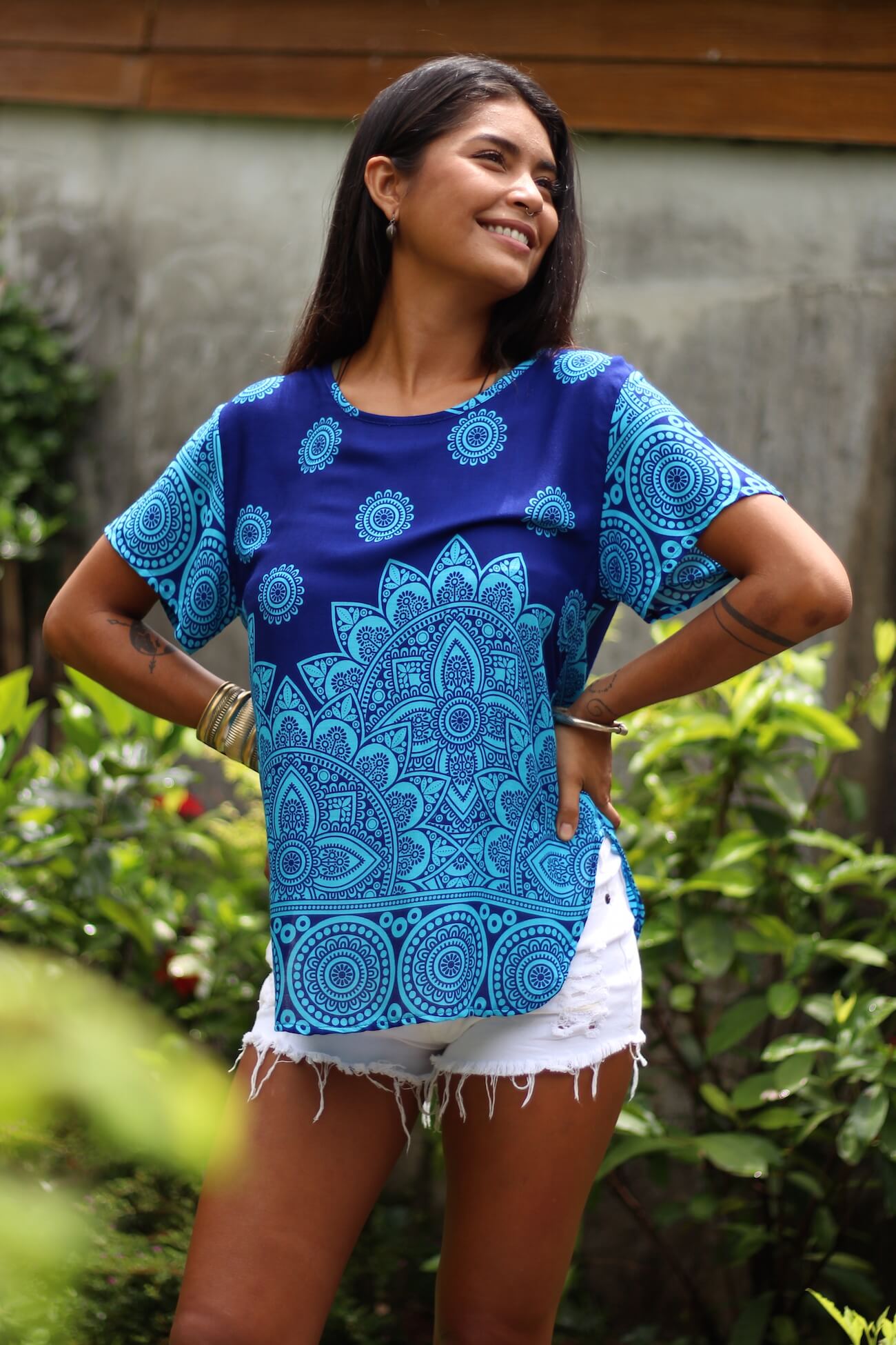 Light Blue Mayflower Women's Shirt. 100% cotton shirt from Bohemian Island