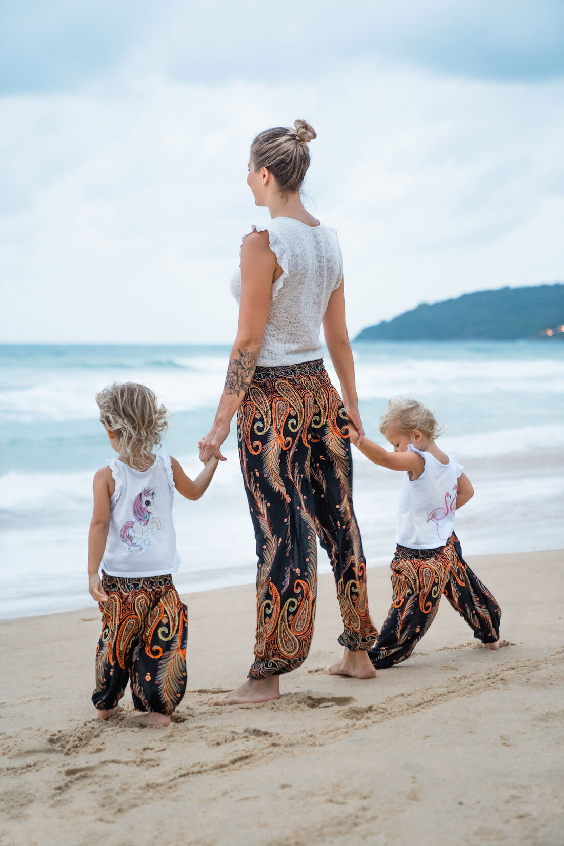 red orange turquoise patterned harem pants for children – Sanuka