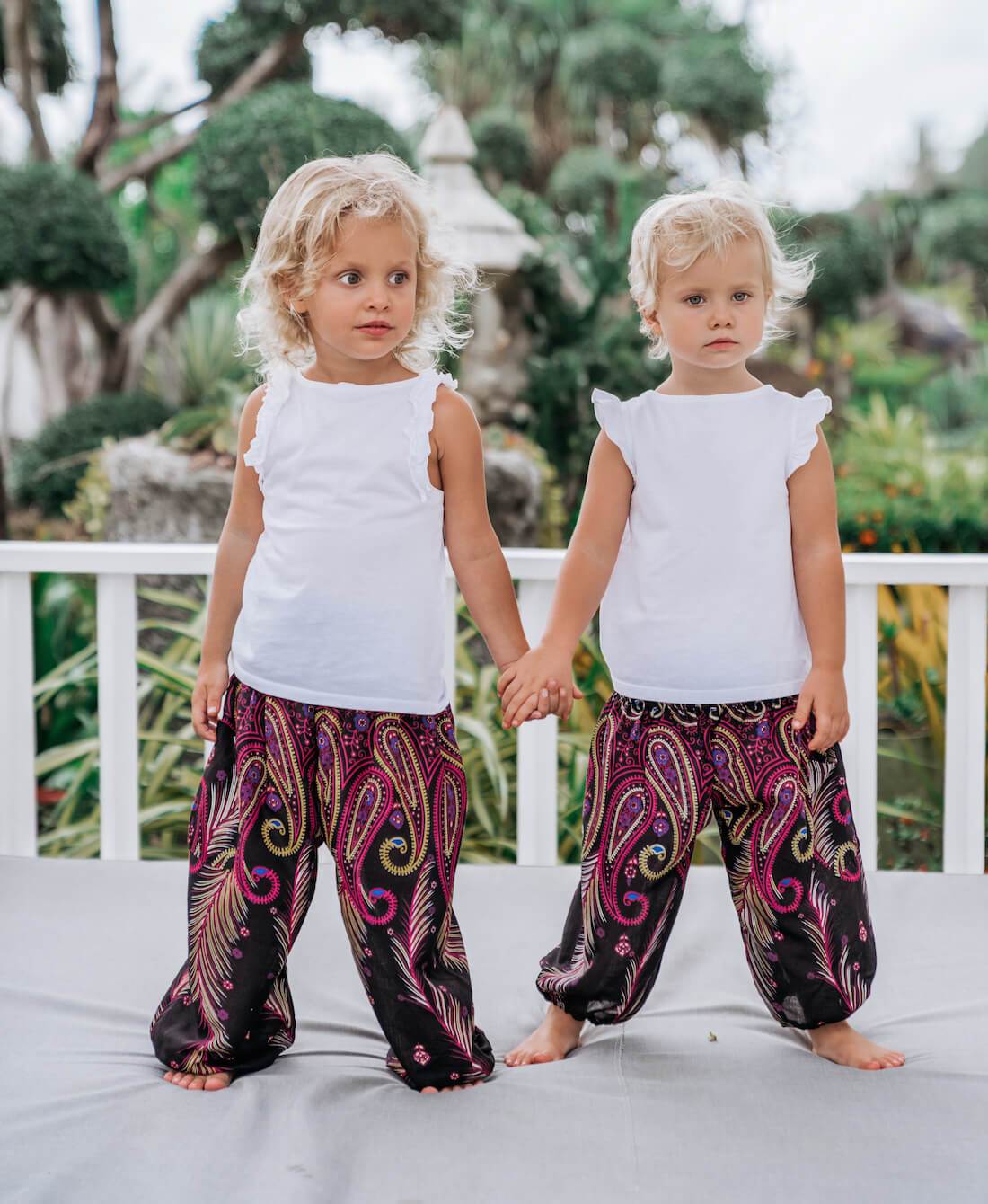 Paisley Thai Hill Tribe Fabric Kids Harem Pants with Ankle Straps in B