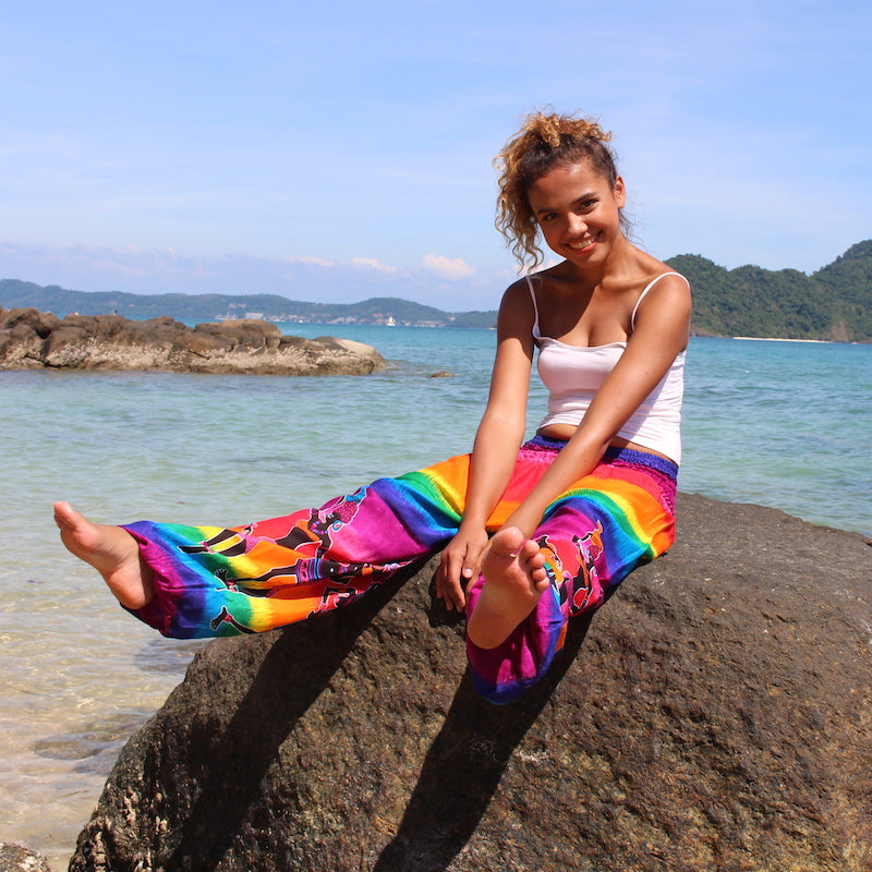 purple rainbow tribal harem pants bohemian island