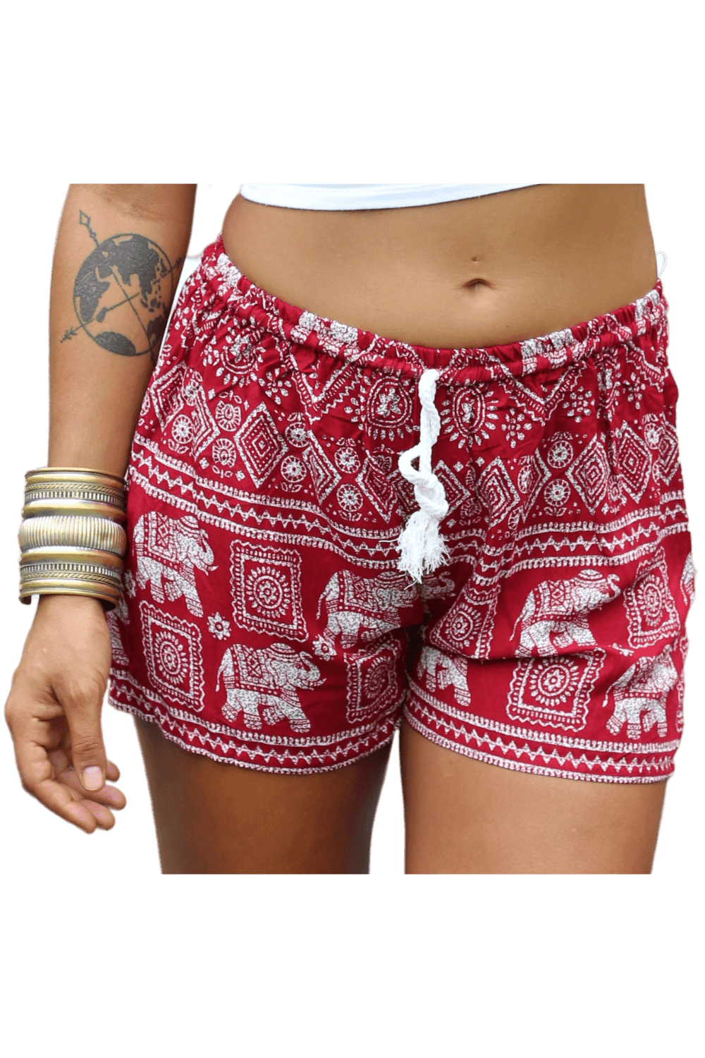 Red Elephant shorts. Cotton clothing from Bohemian Island