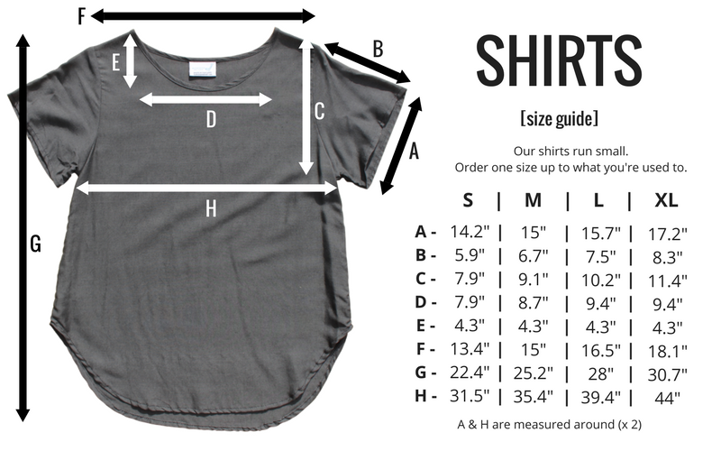 bohemian island shirts size guide