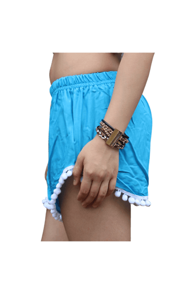 Sky Blue Shorts. Boho pompom shorts from Bohemian Island