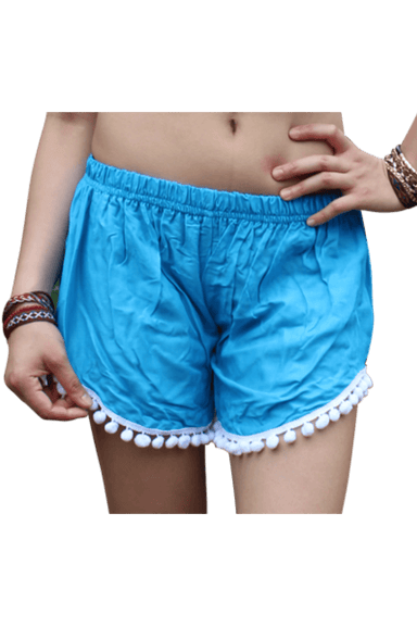 Sky Blue Shorts. Boho pompom shorts from Bohemian Island