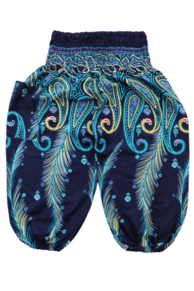 Teal Feather Kids Harem Pants, Bohemian pants for children from Bohemian Island