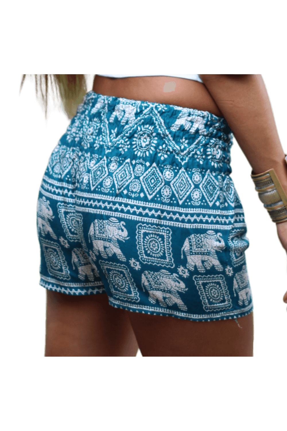 Turquoise Elephant hot pants. Bohemian style elephant shorts from Bohemian Island