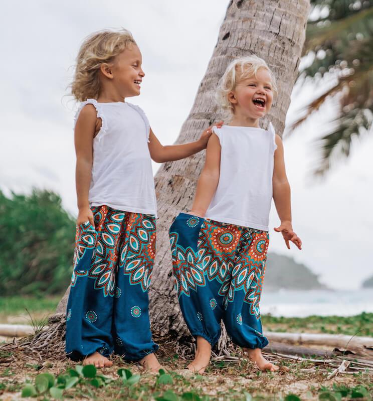 Family Kids Girls Boys Mosquito-proof Bohemian Thailand travel Pants Summer  Colorful Harlan Trousers Size 6 8 10 12 L XL