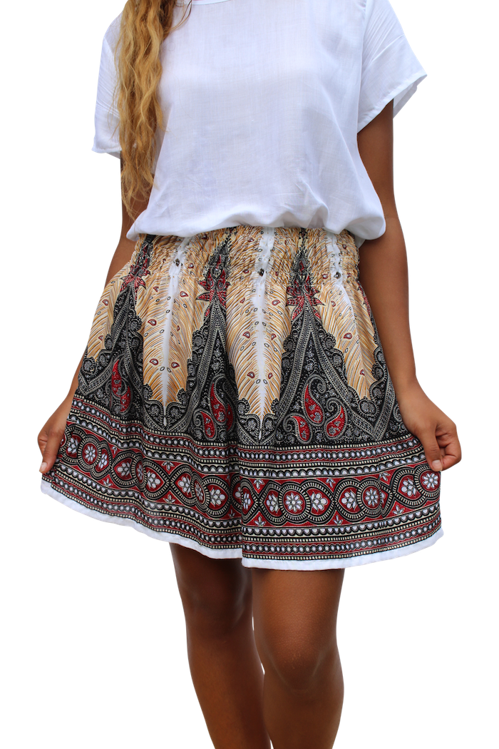 white peacock short mini skirt bohemian island